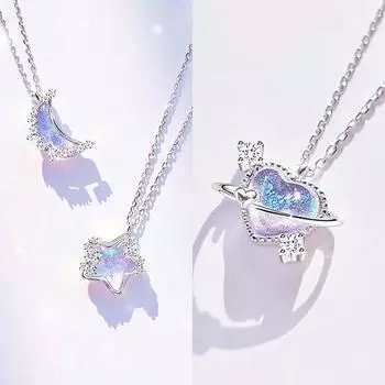 Простое модное ожерелье с подвеской в виде сердца и хрустальной луны для женщин и девочек, элегантное фэнтезийное ожерелье, ювелирный подарок 3
