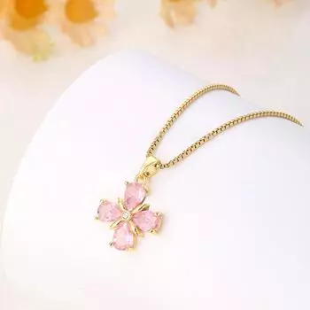Простое модное розовое циркониевое ожерелье-клевер, летнее, сотни первоклассных ощущений, роскошное женское ожерелье, не выцветающее ожерелье розовый