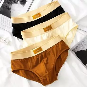 Простое мужское нижнее белье из чистого хлопка, модные однотонные трусы с талией, дышащие трусы со средней талией L чёрный