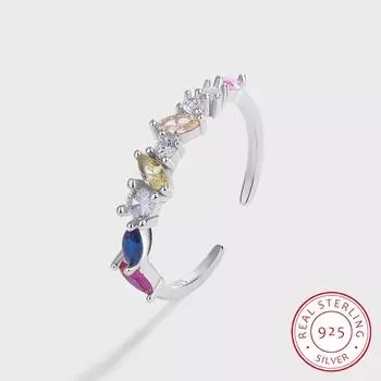 Простое нерегулярное серебряное кольцо с цирконом S925 для женской моды, красочное ювелирное изделие из стерлингового серебра с цирконом, кольцо для вечеринки, подарок на годовщину, регулируемое кольцо Resizable белый