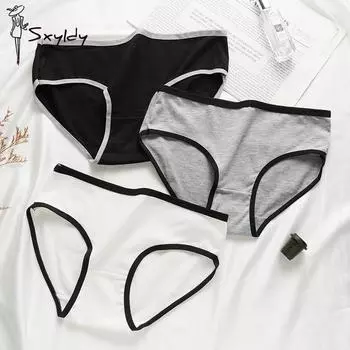 Простое нижнее белье контрастного цвета из чистого хлопка. Антибактериальные дышащие трусы с подтяжкой бедер со средней талией черного, белого и серого цвета. M белый