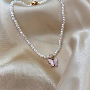 Простое опаловое ожерелье с подвеской в виде бабочки, элегантное колье с имитацией жемчуга, модная цепочка на ключицу для женщин, подарки розовый