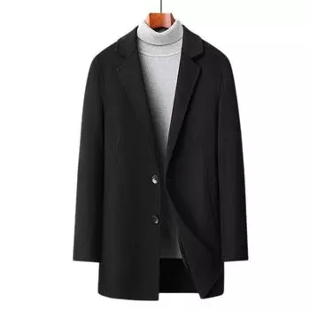 Простое осенне-зимнее новое двухстороннее шерстяное пальто с воротником средней и длинной длины, модное повседневное шерстяное пальто-тренч для мужчин 175 чёрный
