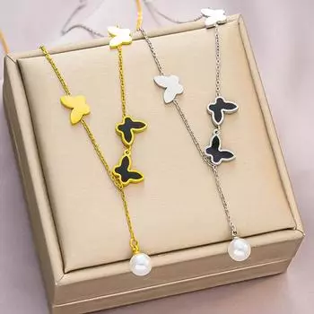 Простое ожерелье-бабочка. Легкое роскошное жемчужное ожерелье.