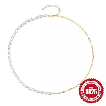 Простое ожерелье из стерлингового серебра 925 пробы с жемчужной цепочкой и вставками в виде скрепки, стерлинговое серебро, чокер 925 Silver золотой