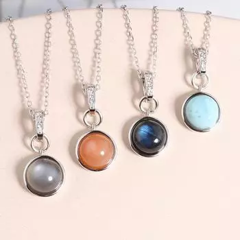 Простое ожерелье из стерлингового серебра 925 пробы с натуральным лунным камнем лабрадоритом, драгоценные камни, изящные украшения с цепочкой, для женщин, хороший подарок S серый