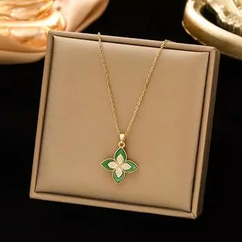 Простое ожерелье с клевером на удачу для женщин и девочек, милые универсальные аксессуары для ключиц с четырьмя листочками и цветком чёрный