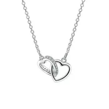 Простое ожерелье с подвеской в виде двойного сердца для женщин, пара, сплав, серебряный цвет, ключичная цепочка, свадебная вечеринка, друзья, ювелирные изделия, подарок