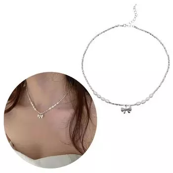 Простое ожерелье с подвеской в виде банта, цепочка на ключицу, регулируемый чокер, милые крутые банты, жемчужное ожерелье-воротник, модные украшения A