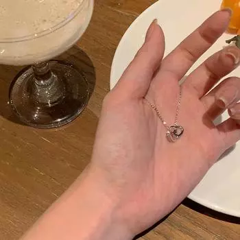 Простое ожерелье с подвеской в виде двойного сердца для женщин, пара, сплав, серебряный цвет, ключичная цепочка, свадебная вечеринка, друзья, ювелирные изделия, подарок