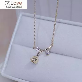 Простое ожерелье с подвеской в виде цветка розы, 14-каратное настоящее золото, гальваническое сексуальное женское ожерелье на ключицу, модные корейские ювелирные изделия белый