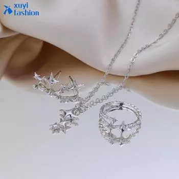 Простое ожерелье со звездой, серьги-гвоздики, набор колец для женщин, серебряная цепочка, ожерелья, аксессуары, ювелирные изделия