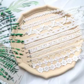 Простое ожерелье Женский Белый Фея Темперамент Ошейник Аксессуары Цветочный Кружевной Воротник Цепочка на Ключицу