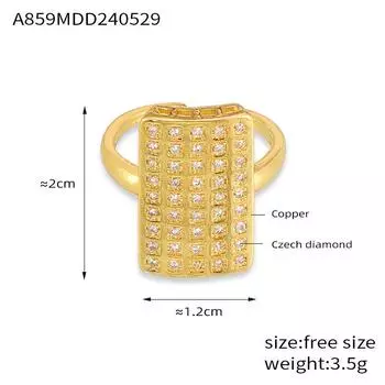 Простое персонализированное кольцо, женское ювелирное изделие, квадратное кольцо с бриллиантами в стиле хип-хоп, увеличенное кольцо из медного материала, покрытого 18-каратным золотом No. 7