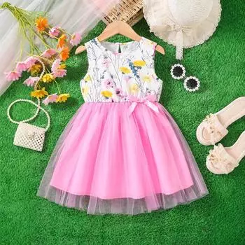 Простое платье для девочек, летнее детское свободное платье без рукавов с круглым вырезом 90cm розовый