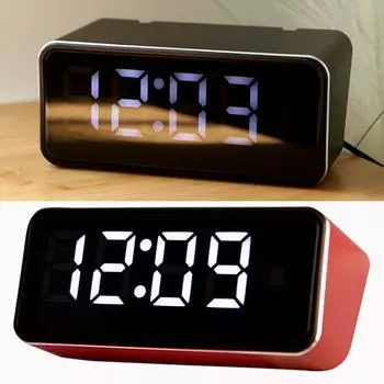 Простое портативное электронное зеркало-будильник светодиодные цифровые часы для хранения энергии чёрный