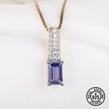 Простое прямоугольное колье из розового золота с нано-танзанитом из стерлингового серебра 925 пробы золотой