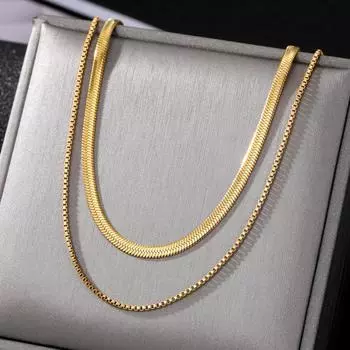 Простое роскошное ожерелье для девочек из 2 предметов. Модное элегантное двухслойное ожерелье. Изысканный подарок. Золотая универсальная цепочка для свитера для ночного клуба. золотой