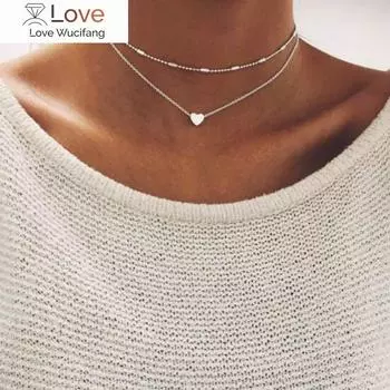 Простое сердце двухслойное колье-чокер для женщин многослойные бусины чокер воротник Ras Du Cou колье Femme минималистичные украшения