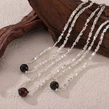 Простое сломанное серебряное обсидиановое титановое стальное ожерелье, легкая роскошная нишевая темпераментная цепочка на шею, ключичная цепочка, корейская версия, холодный ветер