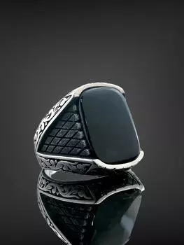 Простое стильное мужское кольцо из стерлингового серебра 925 пробы с ониксом и багетом