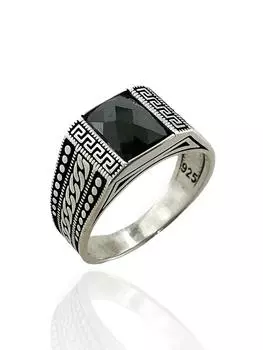 Простое стильное мужское кольцо из стерлингового серебра 925 пробы с черным квадратным ониксом и камнем