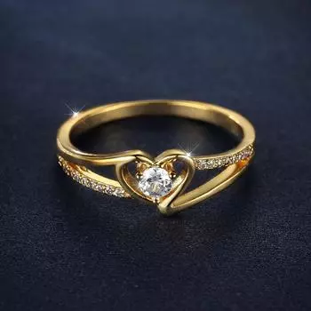 Простое стильное полое кольцо с сердечком для женщин, роскошное золотого цвета, инкрустированное цирконом, свадебные обручальные кольца, модные ювелирные изделия 5 золотой
