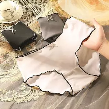 Простое ультратонкое нижнее белье из ледяного шелка, антибактериальное, со средней талией, сексуальное, с подтяжкой бедер, большие женские треугольные брюки XL белый