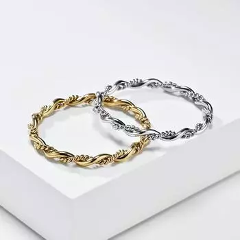 Простое витое круглое проволочное двухрядное плетеное титановое стальное кольцо для женщин, элегантные носимые неокрашенные ювелирные аксессуары 5#