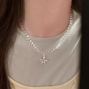 Простое высококачественное прозрачное стеклянное ожерелье с цветком из бисера, женское нишевое дизайнерское персонализированное простое ожерелье на шею, цепочка на ключицу