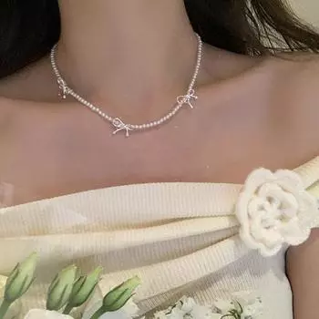 Простое высококачественное жемчужное ожерелье-бантик для женщин, французское ретро, легкое, роскошное, элегантное, модное, универсальное, цепочка на шею, цепочка на ключицу
