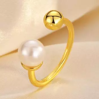 Простое жемчужное кольцо, легкое роскошное регулируемое женское кольцо с открытым шариком, золотые украшения для рук Opening adjustable золотой
