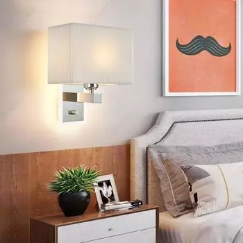 Простой американский стиль светодиодный тканевый абажур E27 ретро настенный светильник спальня ночник гостиная столовая светильник white light