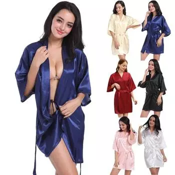 Простой атласный халат, свадебное кимоно для подружки невесты, халат, одежда для сна, халат S чёрный