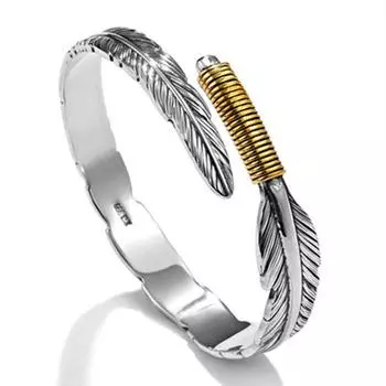 Простой этнический стиль ретро старый браслет с перьями модный тренд для мужчин и женщин с одинаковым стилем браслет в виде листа женские украшения серебряный