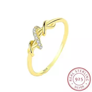 Простой бант из 18-каратного золота, парные кольца для женщин, натуральное серебро, ювелирные изделия на день Святого Валентина, ювелирные изделия для вечеринок, женские ювелирные изделия из стерлингового серебра 6 золотистый