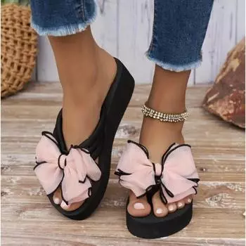 Простой бант, летние студенческие тапочки, модные женские шлепанцы, нескользящая пляжная обувь на толстой подошве, сандалии для путешествий в отпуске 36 бежевый