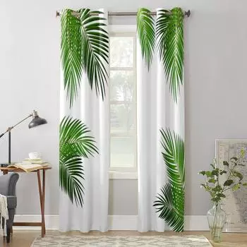 Простой белый фон с листьями, оконная занавеска, современный европейский стиль, занавеска для спальни, гостиной, фоновая занавеска 135W x 60H(cm) x1