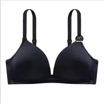 Простой бесшовный бюстгальтер с треугольной чашкой и глубоким V-образным вырезом для женской маленькой груди, собранный вместе, гладкая поверхность, без стального кольца, легкий бюстгальтер 32/70 чёрный