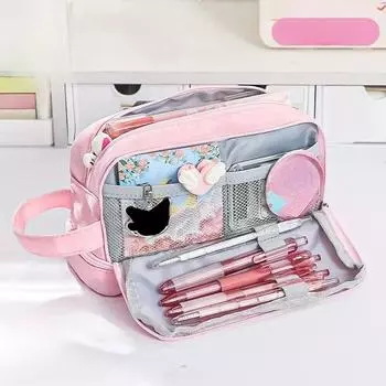 Простой большой вместительный пенал для хранения, новый трехслойный креативный милый пенал с высоким внешним видом 22x 12.5 x 10cm синий