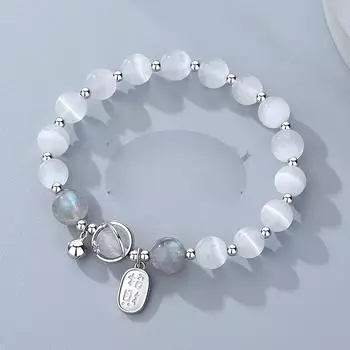 Простой браслет из стерлингового серебра 925 пробы с кошачьим глазом от бренда Fu, дизайн Fresh Forest Bell, модные ювелирные изделия