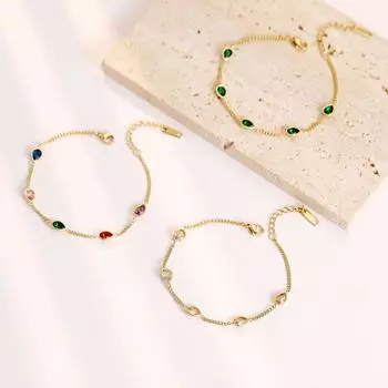 Простой браслет из титановой стали в стиле ретро с драгоценными камнями