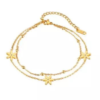 Простой браслет Niche Temperament из нержавеющей стали с цветочной инкрустацией из циркония, двухслойный, из титановой стали