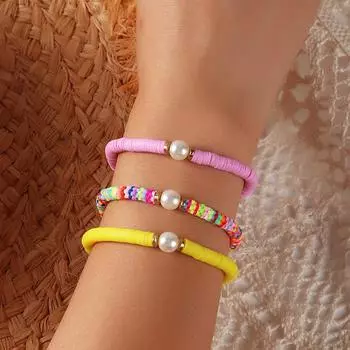 Простой браслет ручной работы в богемном стиле с жемчужными бусинами для женщин, праздничные ювелирные аксессуары, красочные веревочные подарки