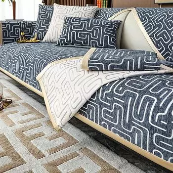 Простой чехол для диванной подушки из синели, противоскользящий чехол для стула, универсальный чехол для дивана с защитой от царапин, прочный коврик для дивана с узором лабиринта 70x70cm 1pcs