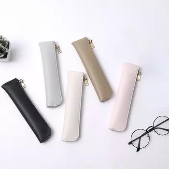 Простой чехол для перьевой ручки, маленькая сумка для ручки из полиуретана, японские канцелярские принадлежности, карамельный цвет, сумка для карандашей на молнии, школьные принадлежности для школьников легкие хаки