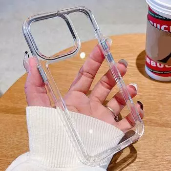 Простой чехол для телефона iPhone 15, 14, 13, 12, 11 Pro Max Plus, акриловый жесткий бампер, прозрачная задняя крышка с серебряной кнопкой 11