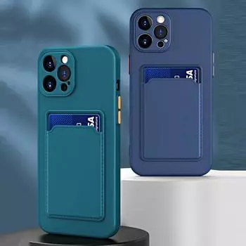 Простой чехол для задней панели с отделением для карт для iPhone 16 Plus 15 Pro Max 14 Pro 13 12 11, держатель для карт, мягкий противоударный чехол для защиты линз из ТПУ iPhone 13 Pro чёрный
