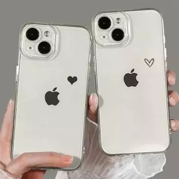 Простой чехол Love Heart для пары iPhone 16 15 13 11 12 Pro Max Mini 7 8 14 Plus SE черный прозрачный чехол для влюбленных For iPhone 7 8 or SE остановить