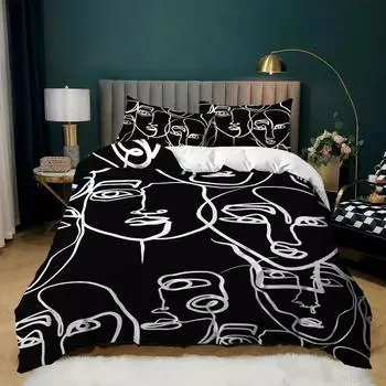 Простой черно-белый комплект постельного белья, пододеяльник с цифровой печатью, наволочка, набор из трех предметов 135 * 200 (two-piece set) 90g